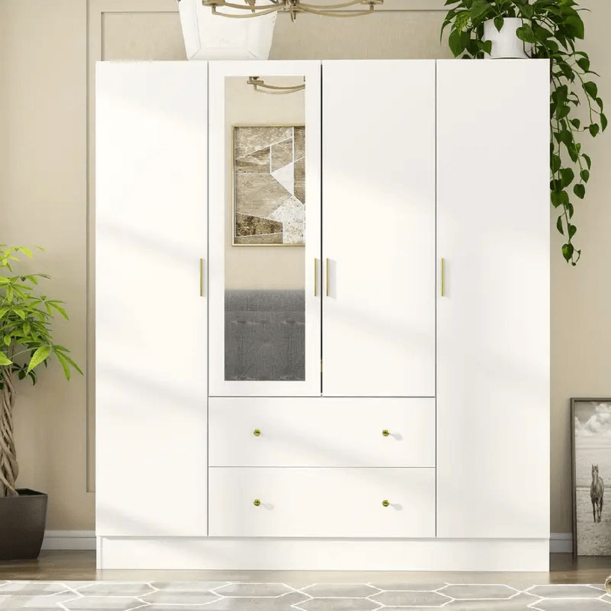 MUEBLES CRISOSTOMO - Ropero de Melamina con Espejo Blanco 160cm