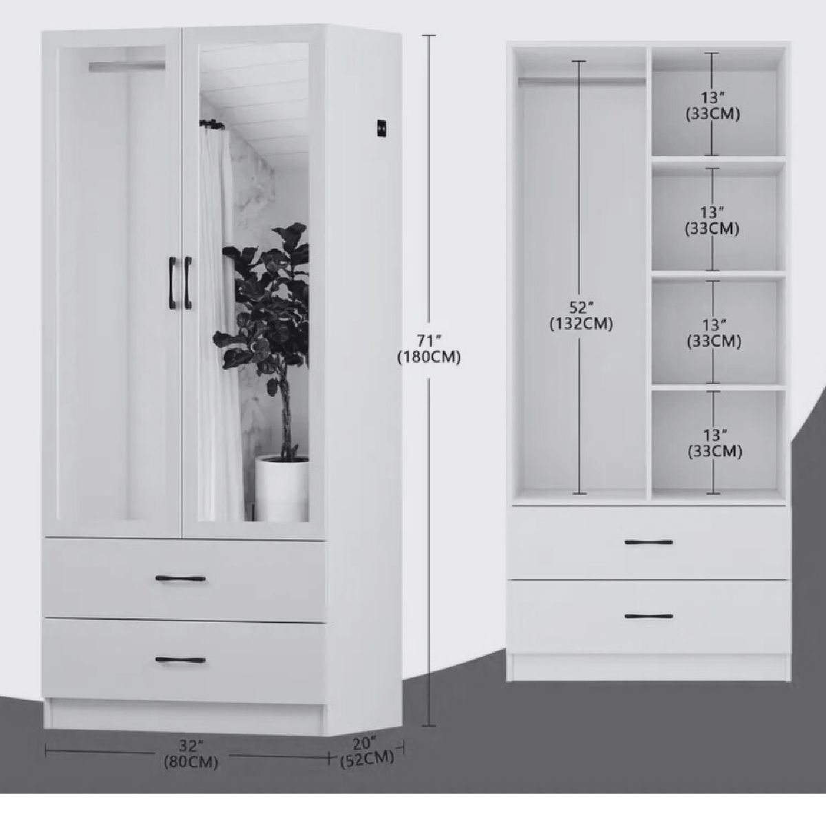 MUEBLES CRISOSTOMO - Ropero con Luces y Espejo Negro 80cm