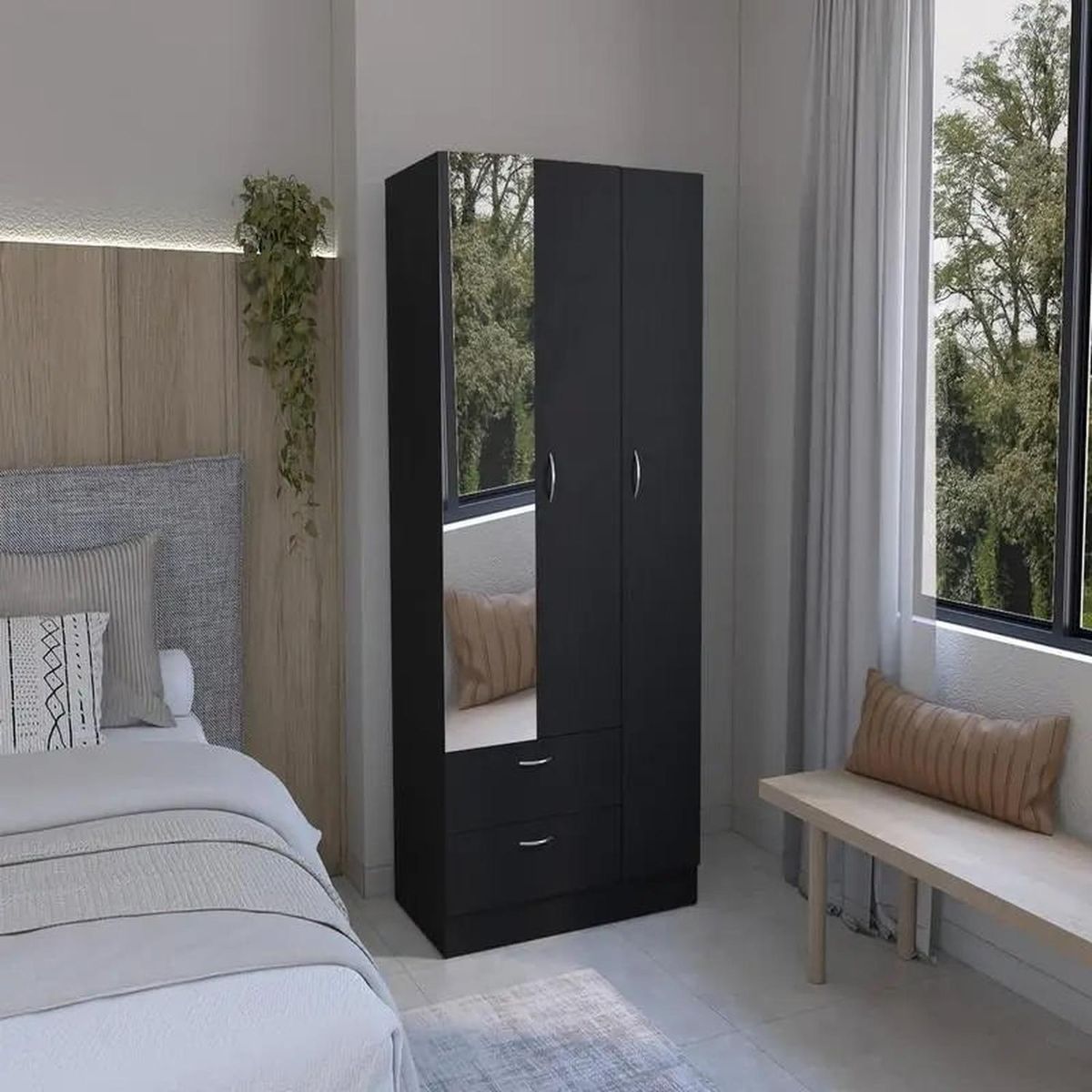Ropero de Melamina con Espejo Negro 90cm, marca MUEBLES CRISOSTOMO - Foto Principal