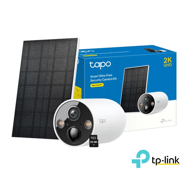 TP LINK - Tapo C425 KIT 4MP Cámara Audio 2 vías Detección IA Batería Panel 64GB