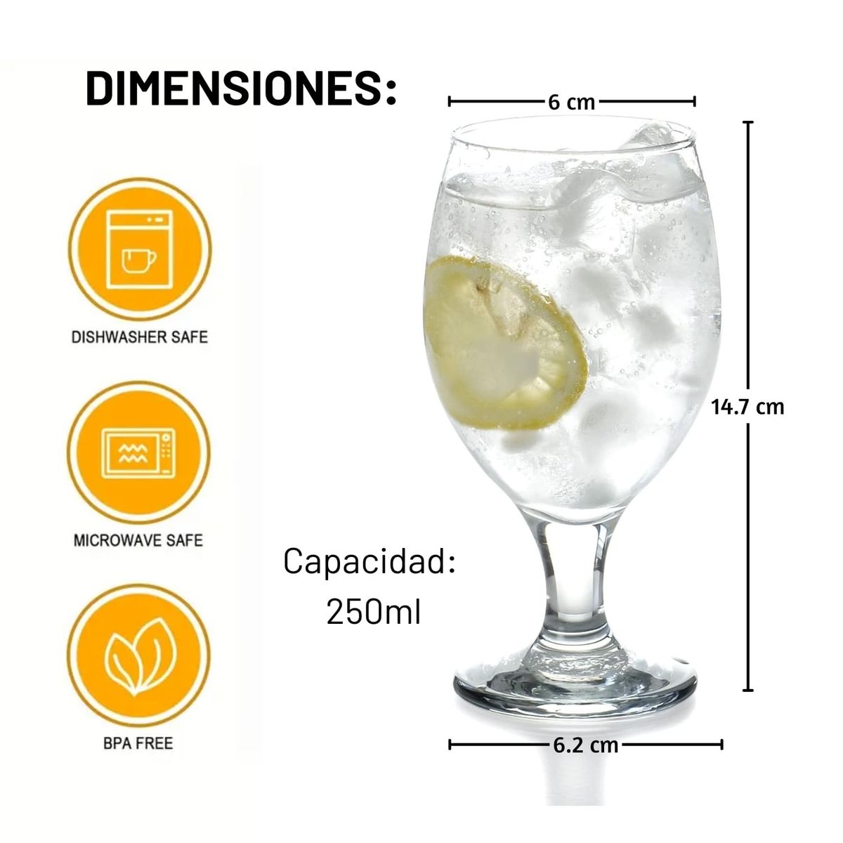 NADIR - Copas de Vino Gallant 250ml Vidrio Resistente 6 Copas Nadir