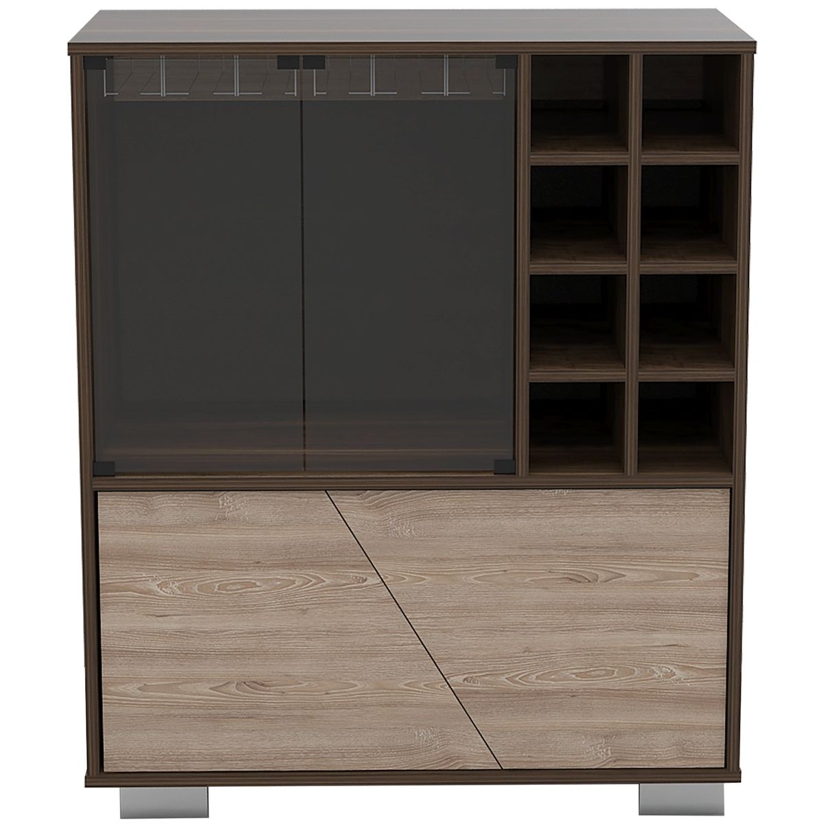 FMFURNITURE - Bar Bajo 2 Puertas 8 Botelleros Fm-003O Café Oscuro Y Café Claro