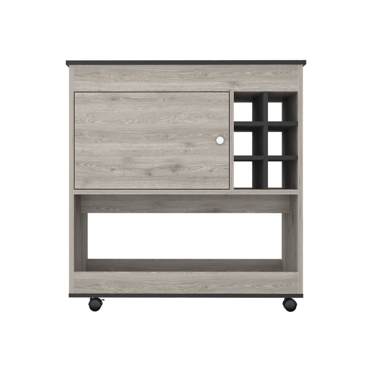 FMFURNITURE - Bar Bajo Con Ruedas 6 Botelleros 1 Puerta Fm-008G Gris
