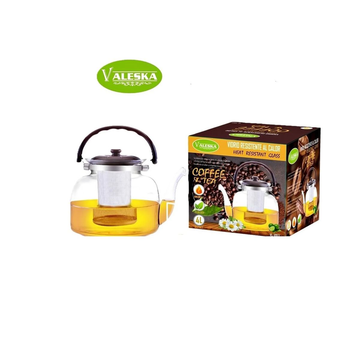 CASA BELLA - Tetera de Vidrio Pirex 3 Litros Resistentente al Fuego