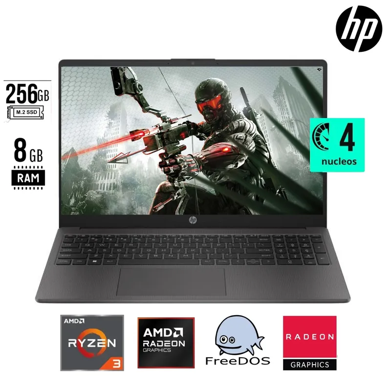 HP - Notebook HP 255 G10 15.6" FHD AMD Ryzen 3 7320U 8GB RAM 256GB SSD – Gris