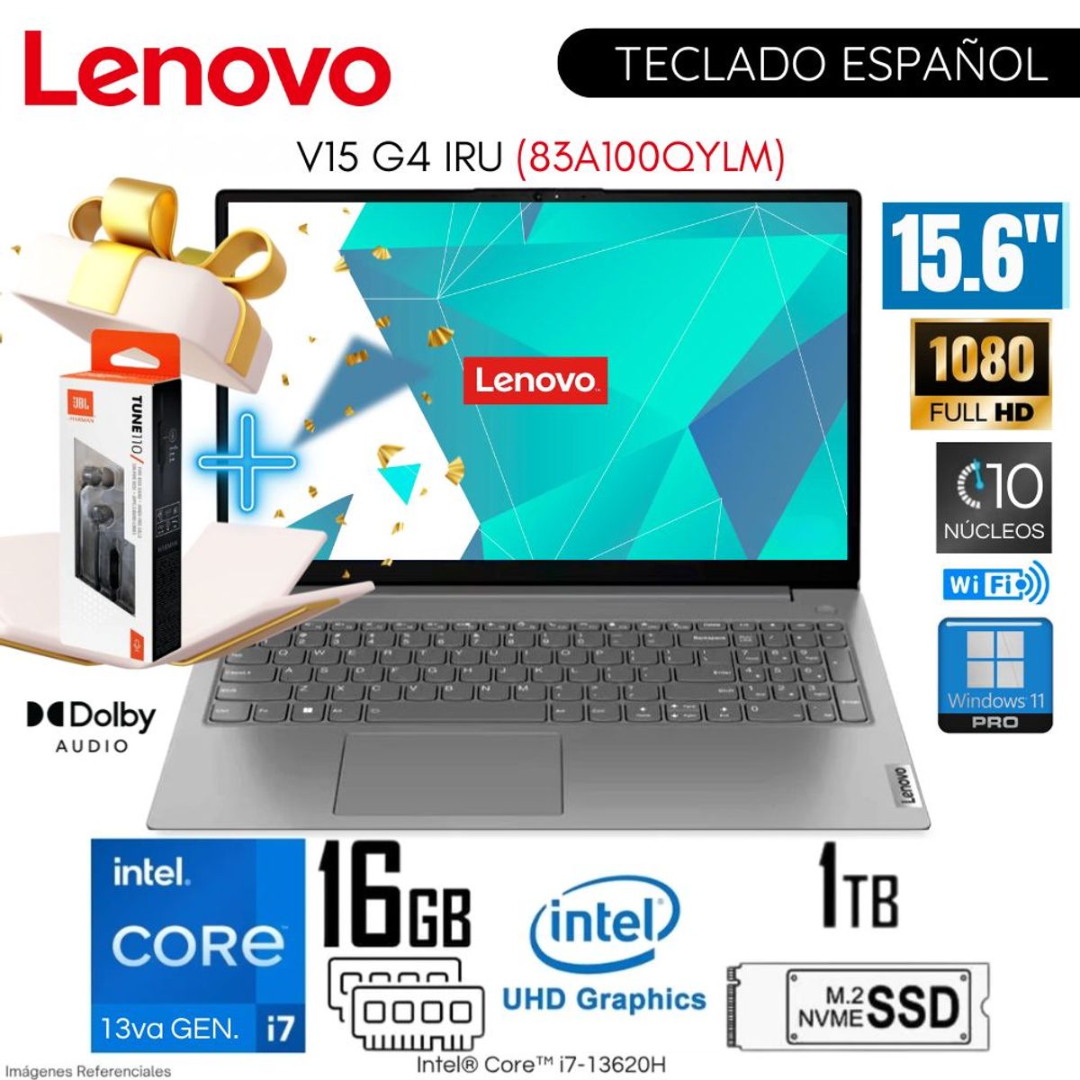 LENOVO - Laptop Lenovo V15 G4 IRU Intel Core i7-13620H 16GB RAM 1TB SSD 156 FHD Iron Grey + REGALO