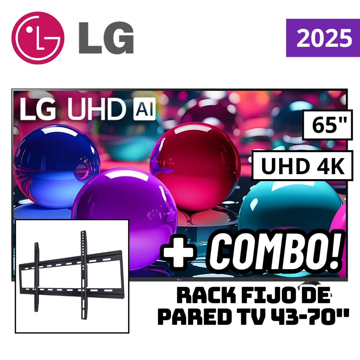 LG - TELEVISOR LG 65 SMART TV THINQ AI WEBOS HUB 4K UHD LED 2025 - 65UA7300PSB + RACK FIJO