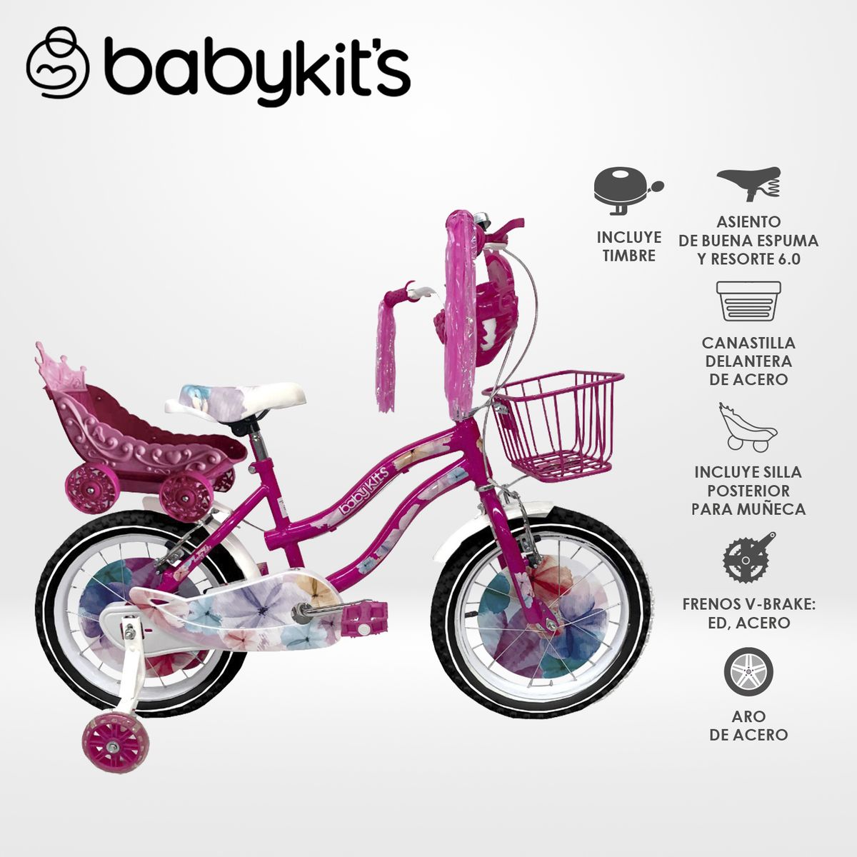 BABY KITS - Bicicleta BK Bike Girls aro 16 Fucsia