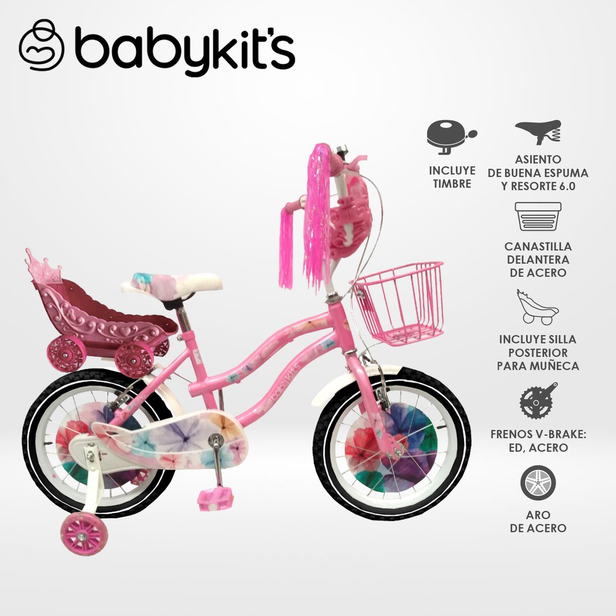 BABY KITS - Bicicleta BK Bike Girls aro 16 Rosado