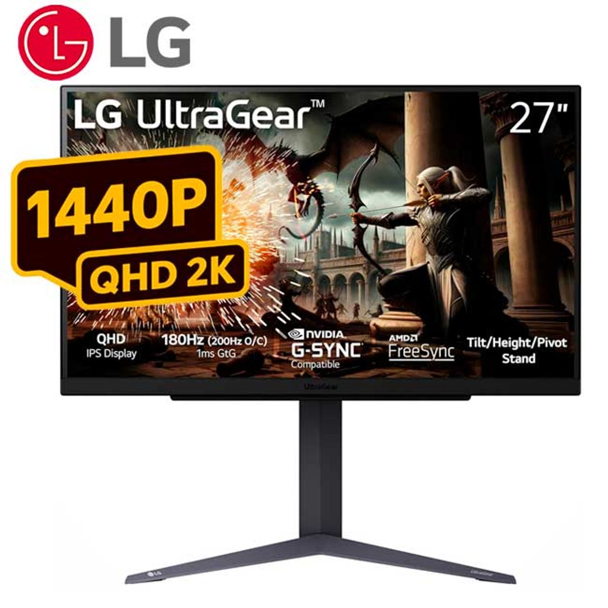 LG - Monitor LG UltraGear 27GS75Q-B 27″ QHD 200Hz IPS HDR10 G-SYNC FreeSync