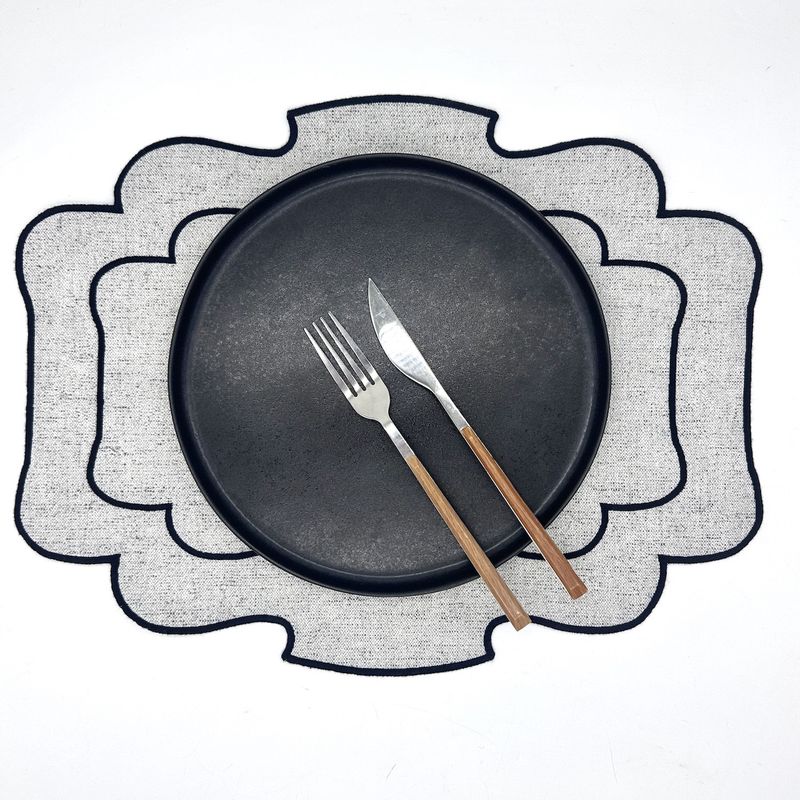 CASIOPIA - Individual antimanchas bordado ondas gris y marino