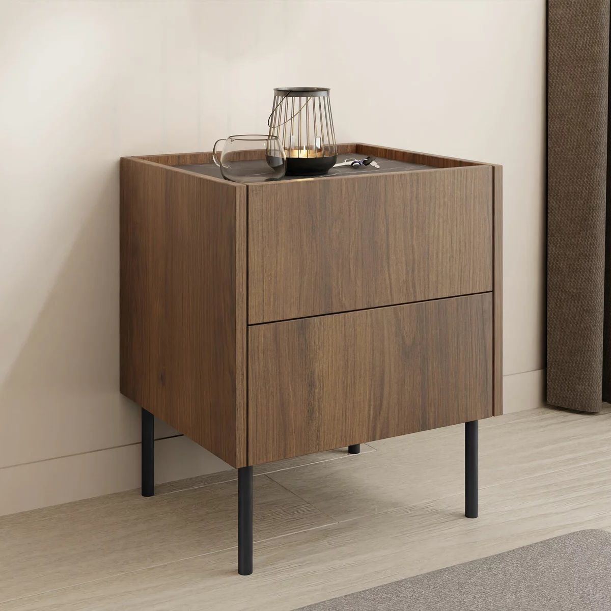 STARHOME - Velador Moderno con patas metálicas Starhome Belviro Roble