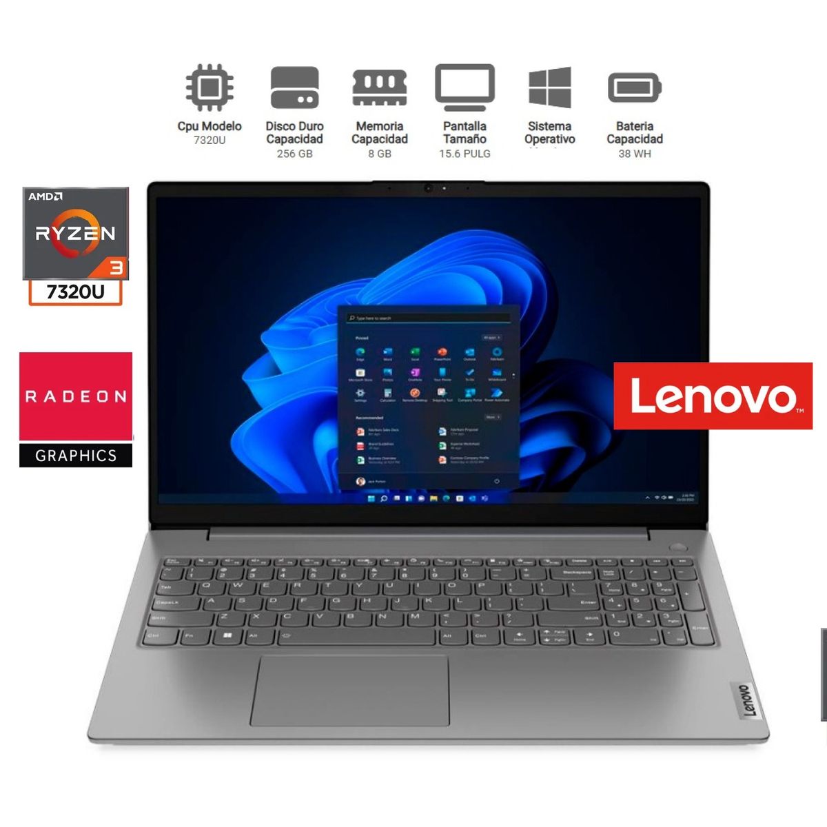 LENOVO - Notebook Lenovo V15 G4 AMN 15.6" FHD AMD Ryzen 3 7320U 8GB RAM 256GB SSD – GRIS