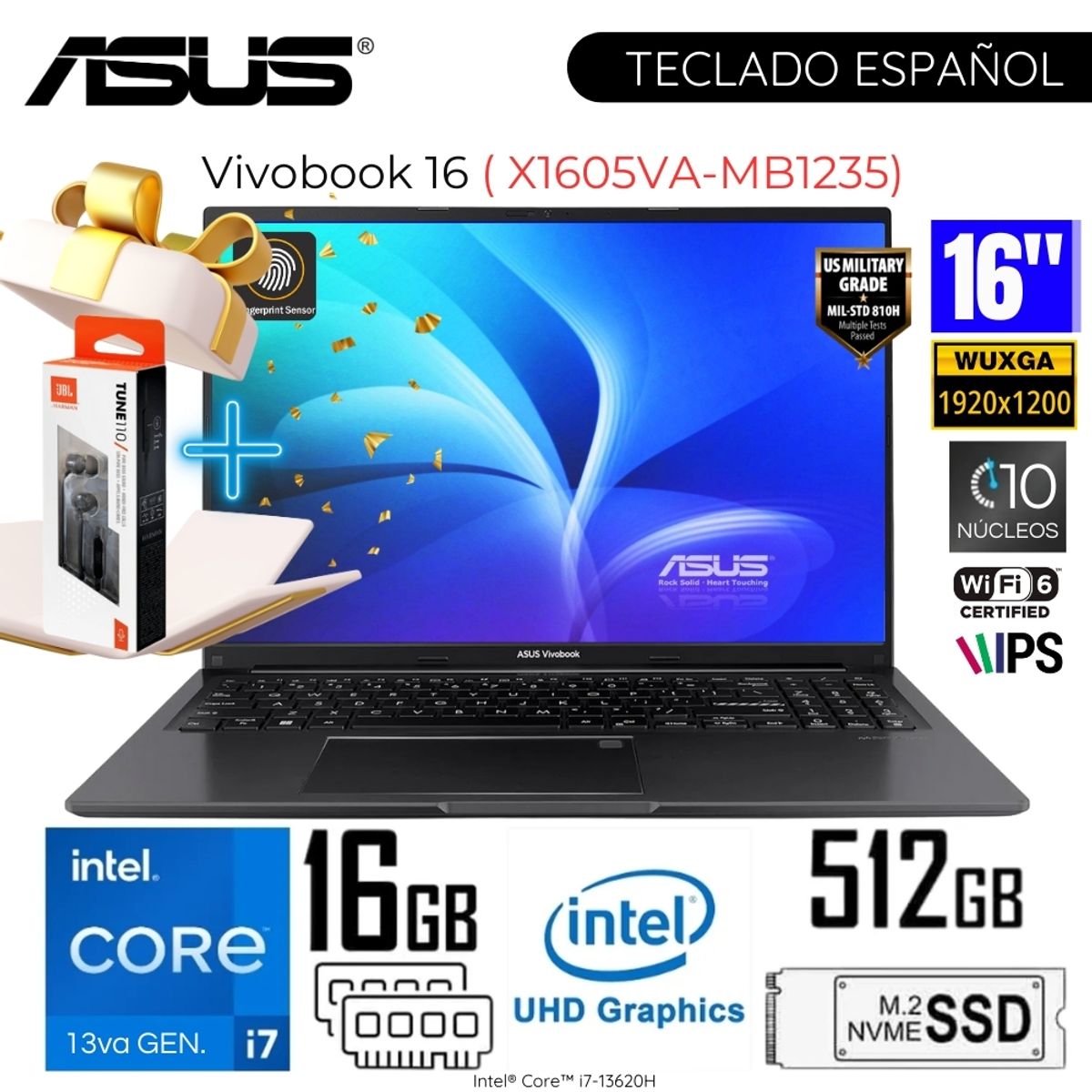 ASUS - Laptop Asus Vivobook X1605VA-MB1235 Intel Core i7-13620H 16GB RAM 512GB SSD 16 WUXGA - Indie Black