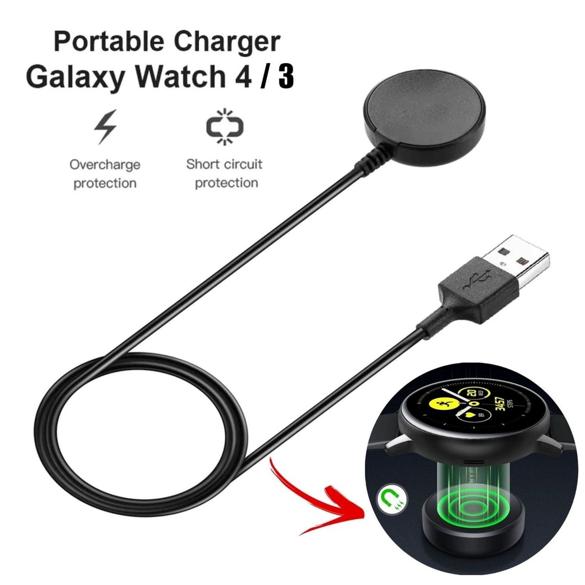 GENERICO - Cargador Magnético para Samsung Watch 4 y 3 Active 2 y 1