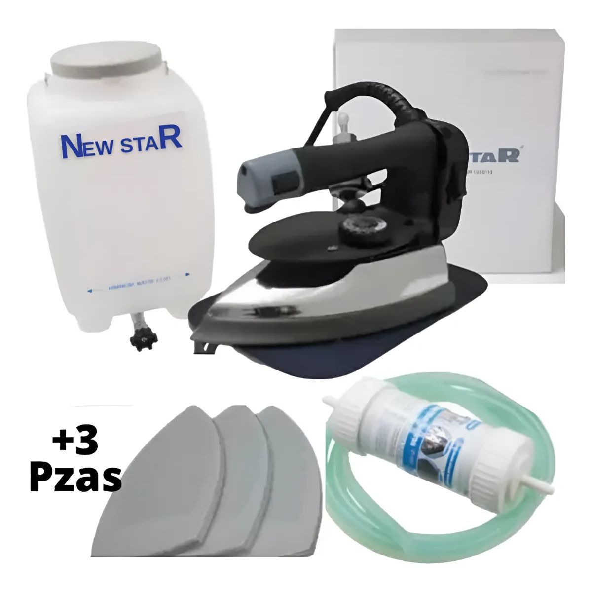 GENERICO - Plancha a Vapor Industrial Textil 300L +3 Zapatas y Filtro