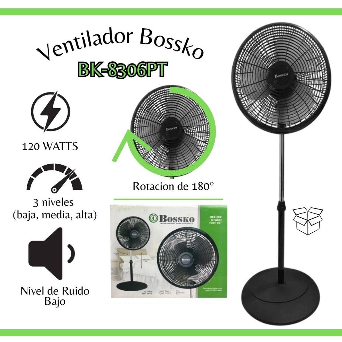 BOSSKO - Ventilador 16” Pedestal Bossko BK-8306PT