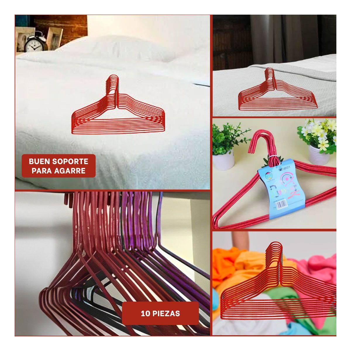 GENERICO - Pack4 Colgador Duradero de Ropa en Rojo Y+Regalo Stickers