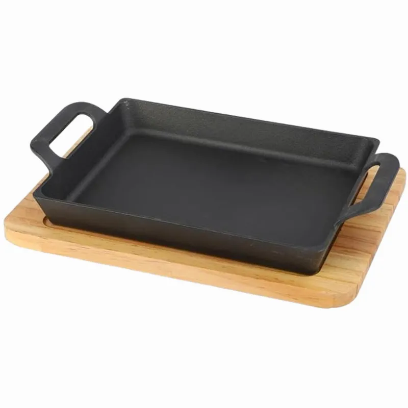 ICHIMATSU - Fuente rectangular de Hierro fundido con asas y base de madera-Ichimatsu