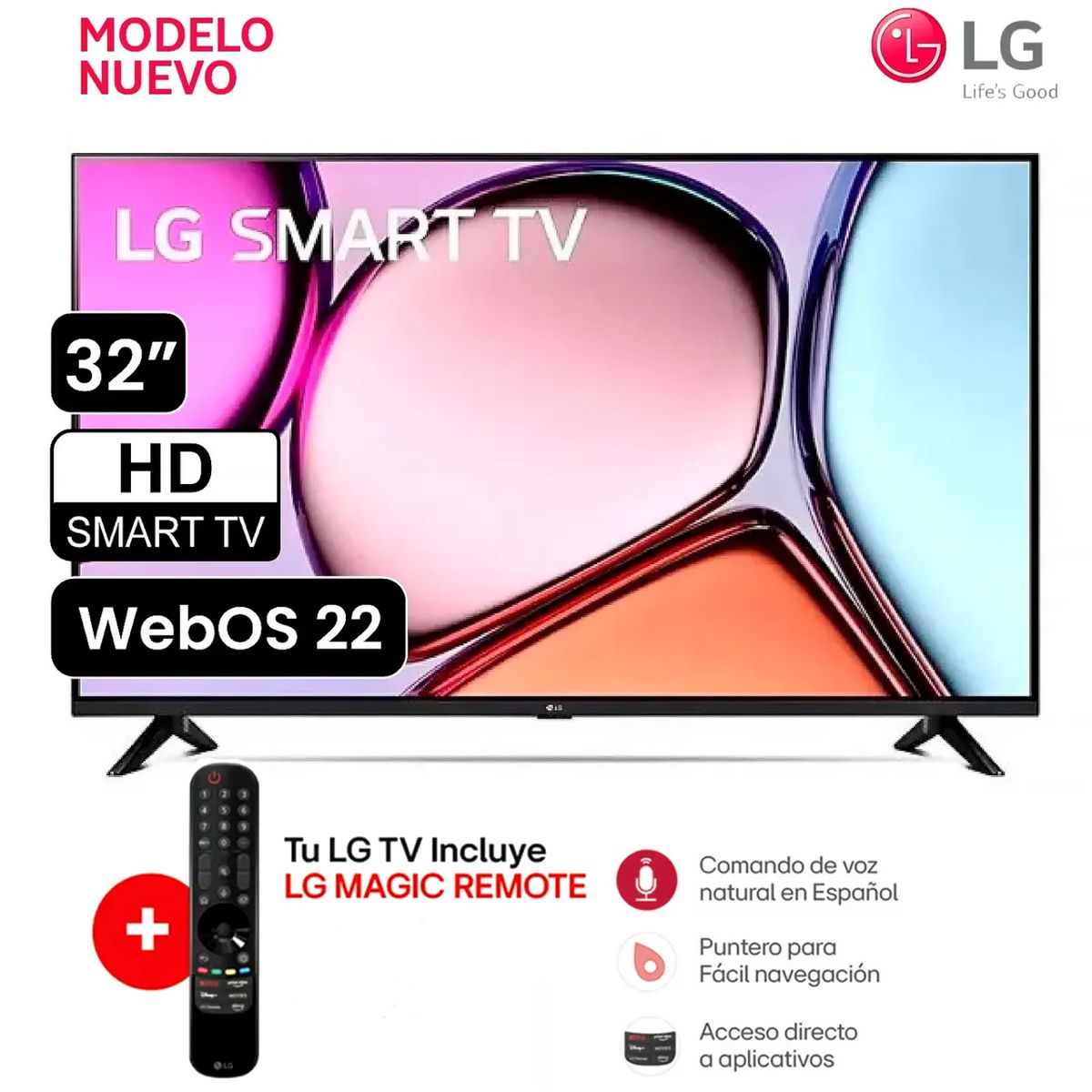 LG - Televisor LG Smart TV 32 HD 32LR600BPSC con webOS y AI ThinQ + Magic