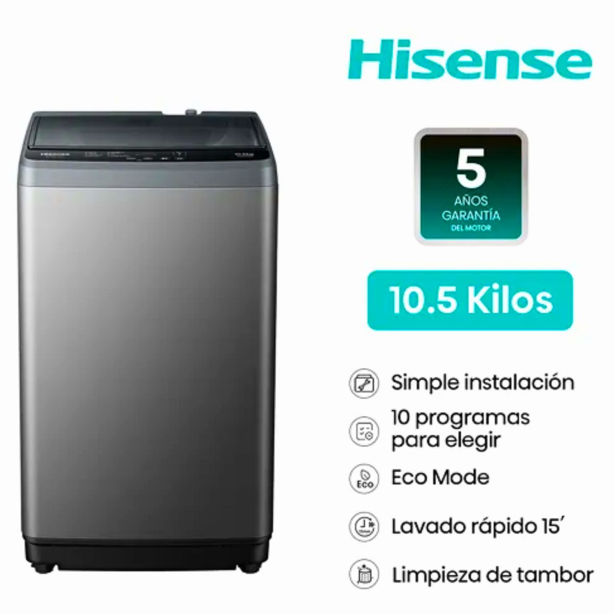 HISENSE - Lavadora Hisense 10.5 kg Carga Superior Automática WT1D1030UT