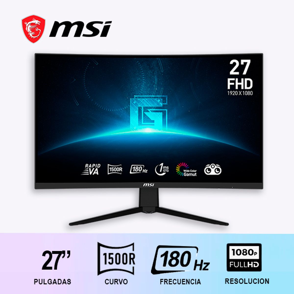 MSI - Monitor MSI G27C3F 27 Curvo Full HD 180Hz 1ms FreeSync Premium