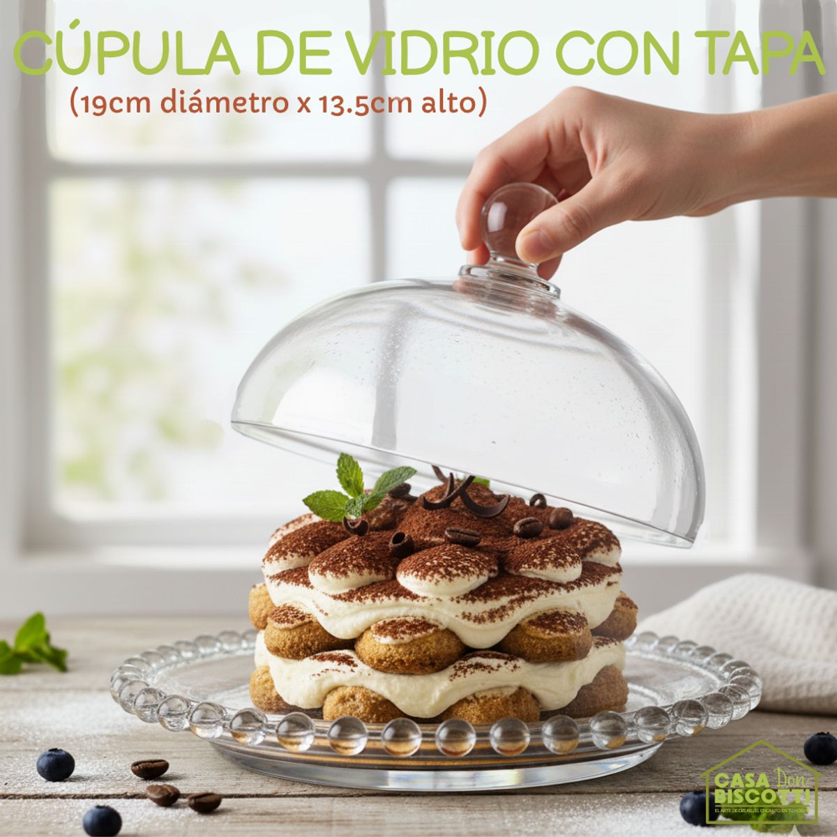 GENERICO - Domo Cúpula de Vidrio Grueso + Plato con Borde Perlas 19x13cm