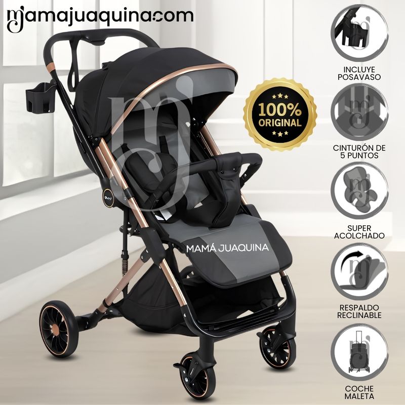 BABY - Coche Maleta de Lujo «CORAL» Mango Reversible Gray