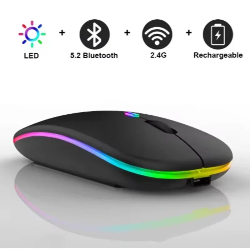 OEM - MOUSE RGB INALÁMBRICO RECARGABLE ULTRA LIGERO DPI 600/1200/1600, BLUETOOTH 5.2 Y 2.4 GHZ
