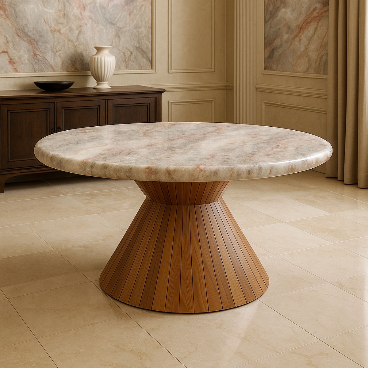 NOEL - Mesa de Comedor de Mármol Natural Calacatta Gold Redonda 90cm Noel Deco