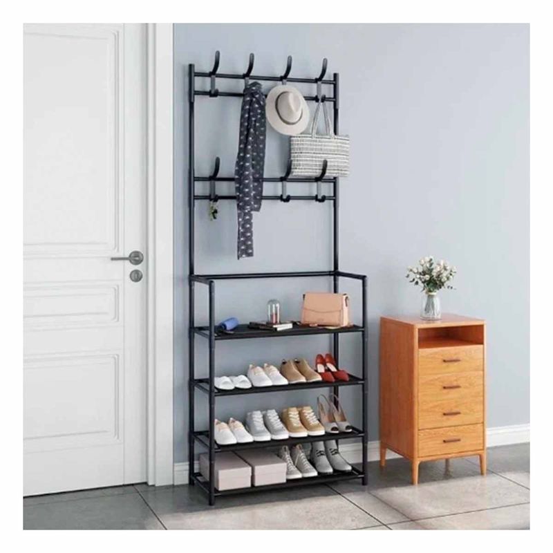 GENERICO - Pack4 Rack con Ganchos Modelo Derecho 4 N en Negro