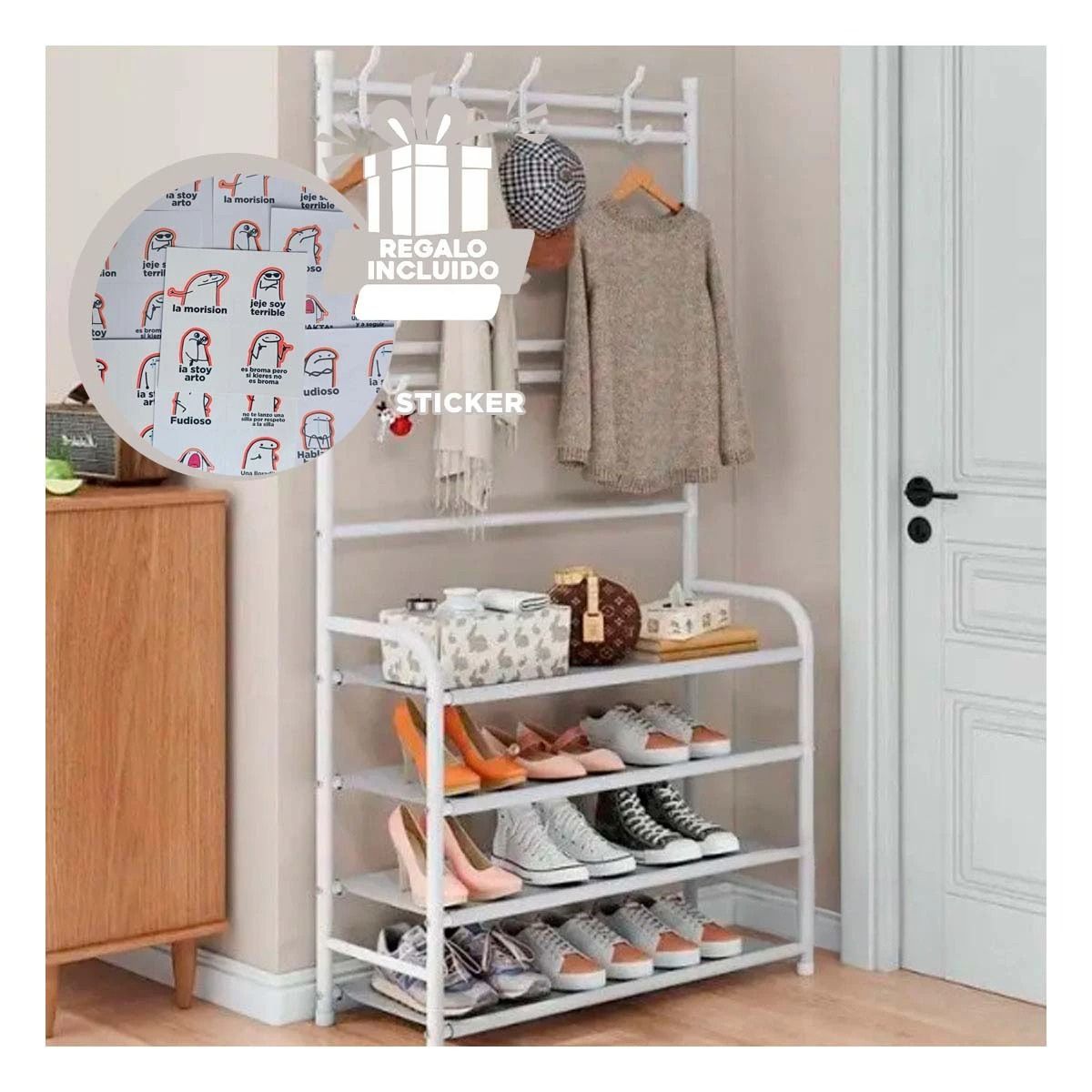 GENERICO - Pack6 Rack con Percheros 4 N en Blanco Y+Regalo Stickers