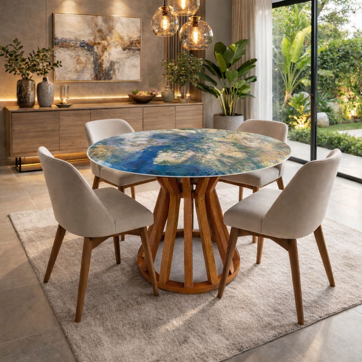 NOEL - Mesa de Comedor de Mármol Natural Ocean Gold Redonda 90cm Noel Deco