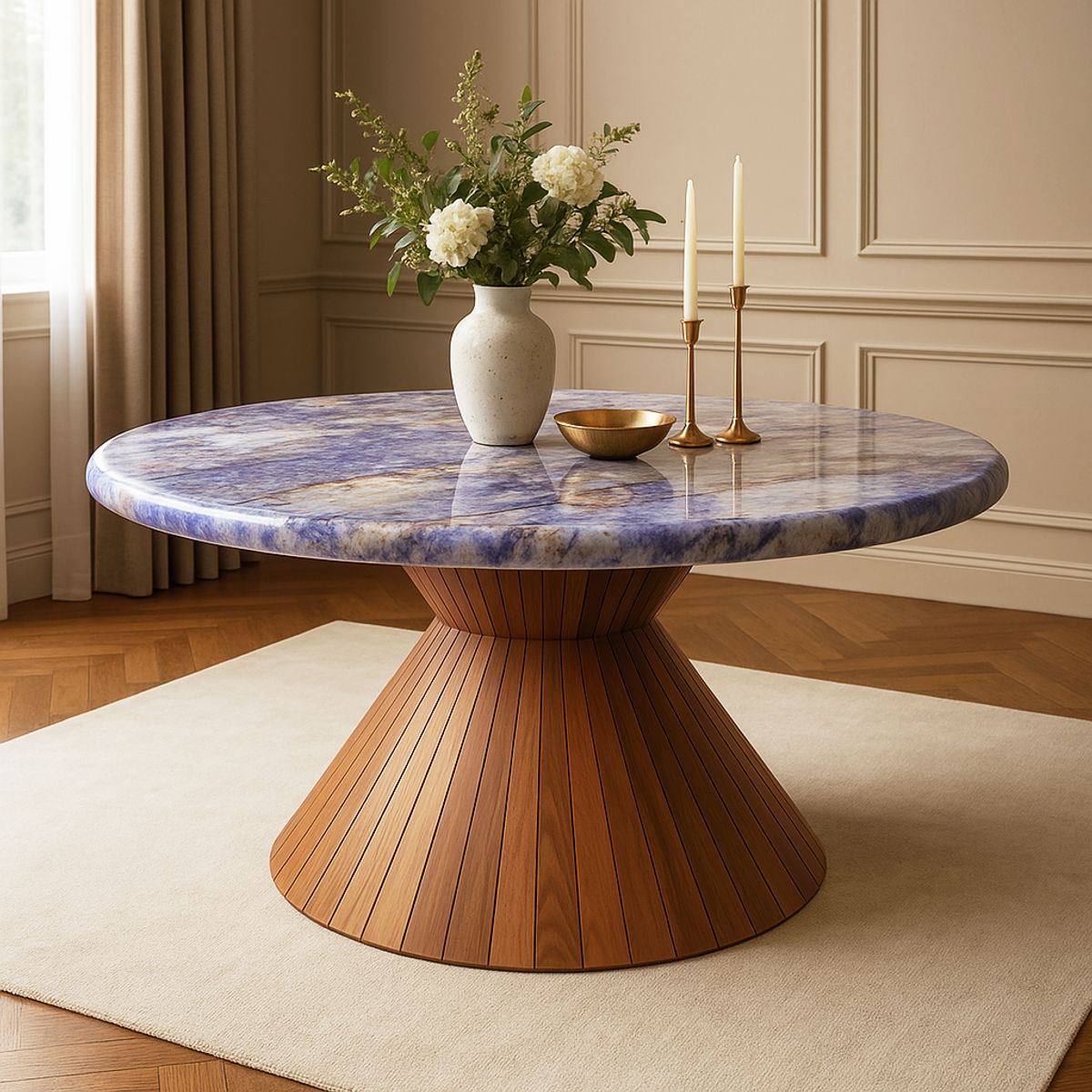 NOEL - Mesa de Comedor de Mármol Aurora Imperial Redonda 90cm Noel Deco