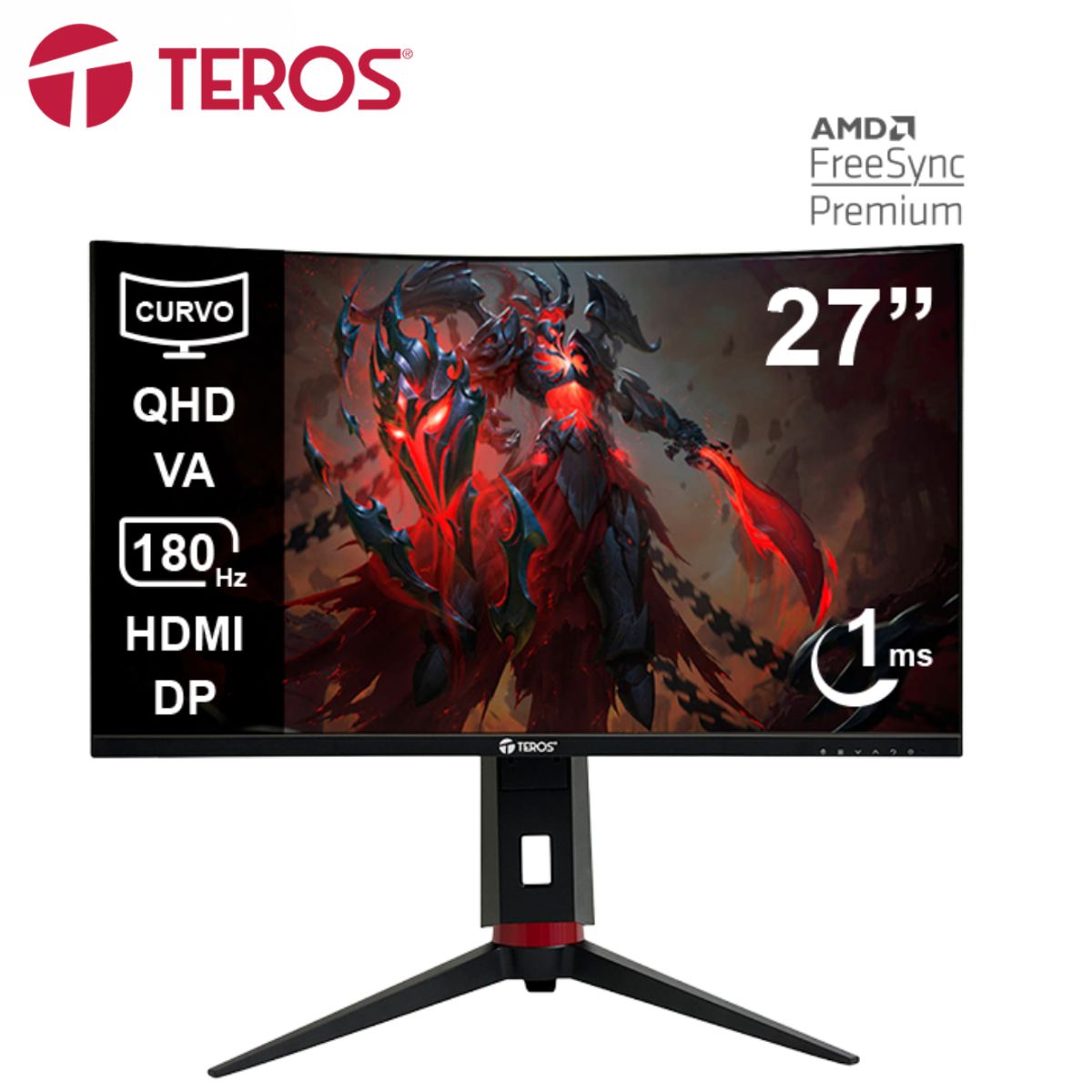 Teros - Monitor curvo TEROS TE-2767G, 27" QHD VA, 180 Hz, 1 ms, HDMI, DP