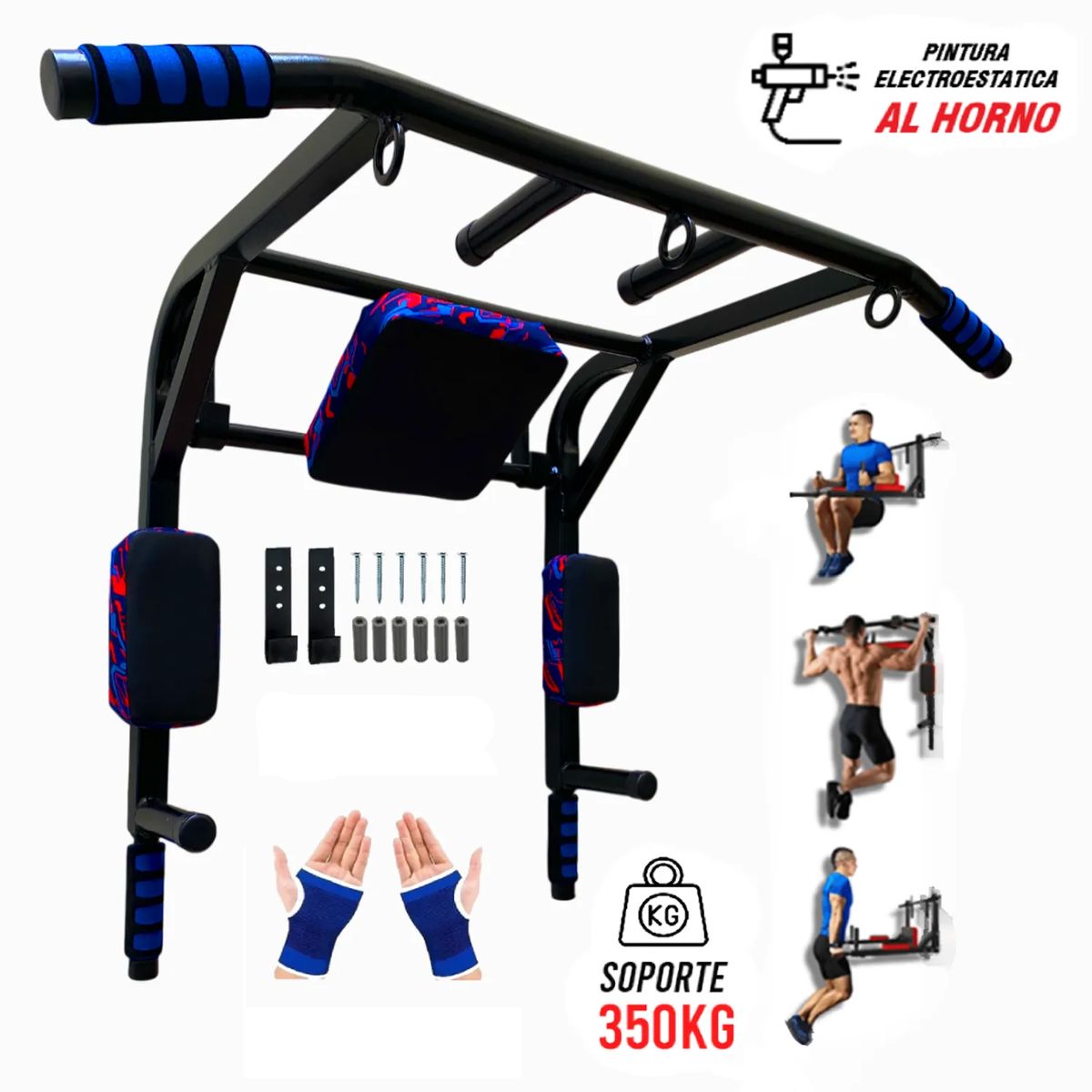HOLGU - Barra Multifuncional 15 en 1 de 3 Aros  + Guantes Gym Uso Rudo 350kg