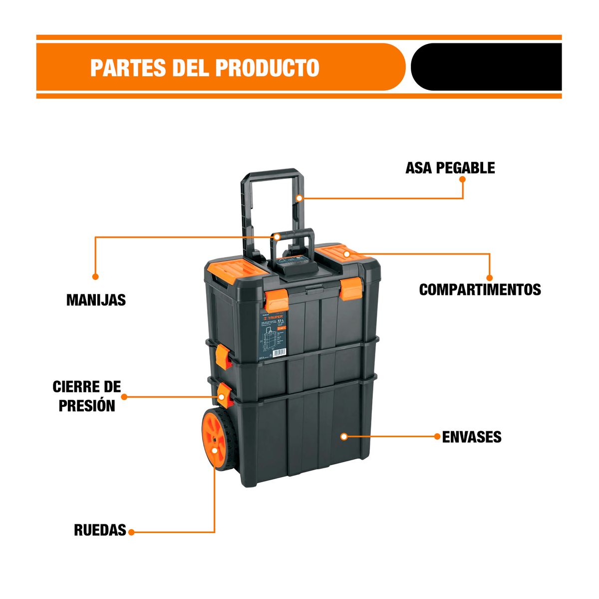 TRUPER - Organizadore De Herramientas 19'' X 25'' 3 En 1 Ruedas 53L