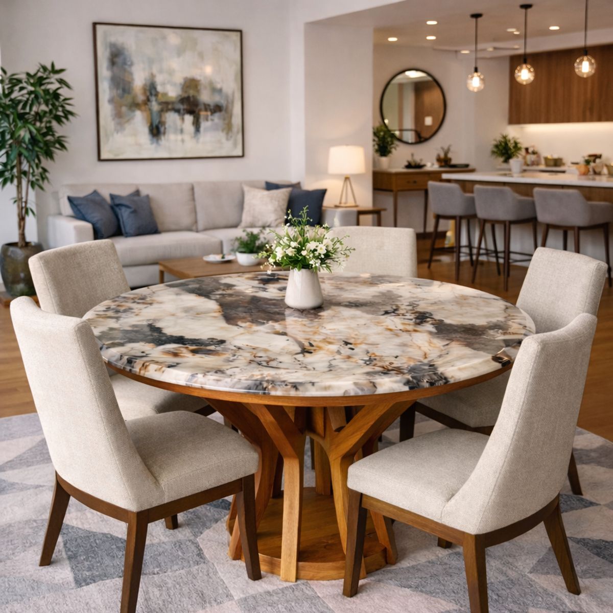 NOEL - Mesa de Comedor Circular de Mármol Arrabescato Gold 90cm