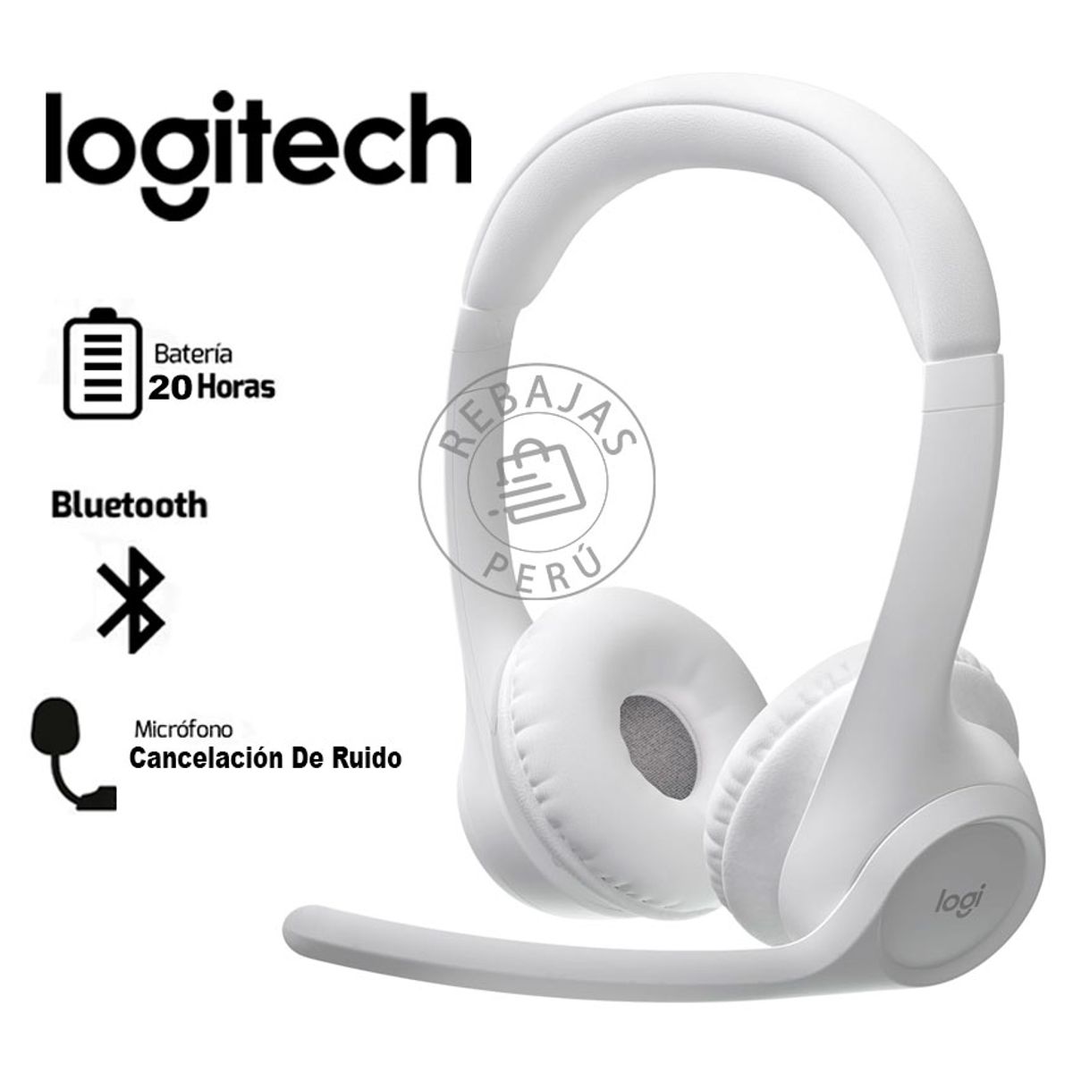 LOGITECH - Audífono Logitech Zone 300 Bluetooth Blanco Crudo Micrófono Noise