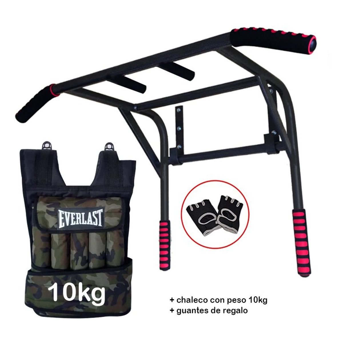 HOLGU - Barra Dominadas 2 en 1 Chaleco 10kg Guantes Regalo