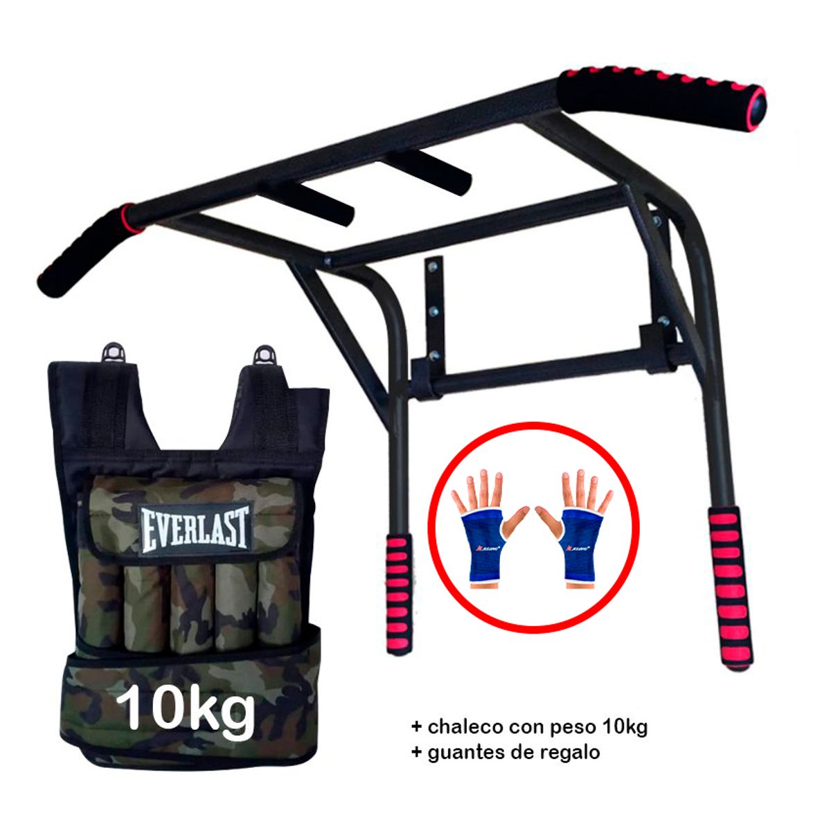 HOLGU - Barra Dominadas 2 en 1 Chaleco 10kg Guantes Regalo