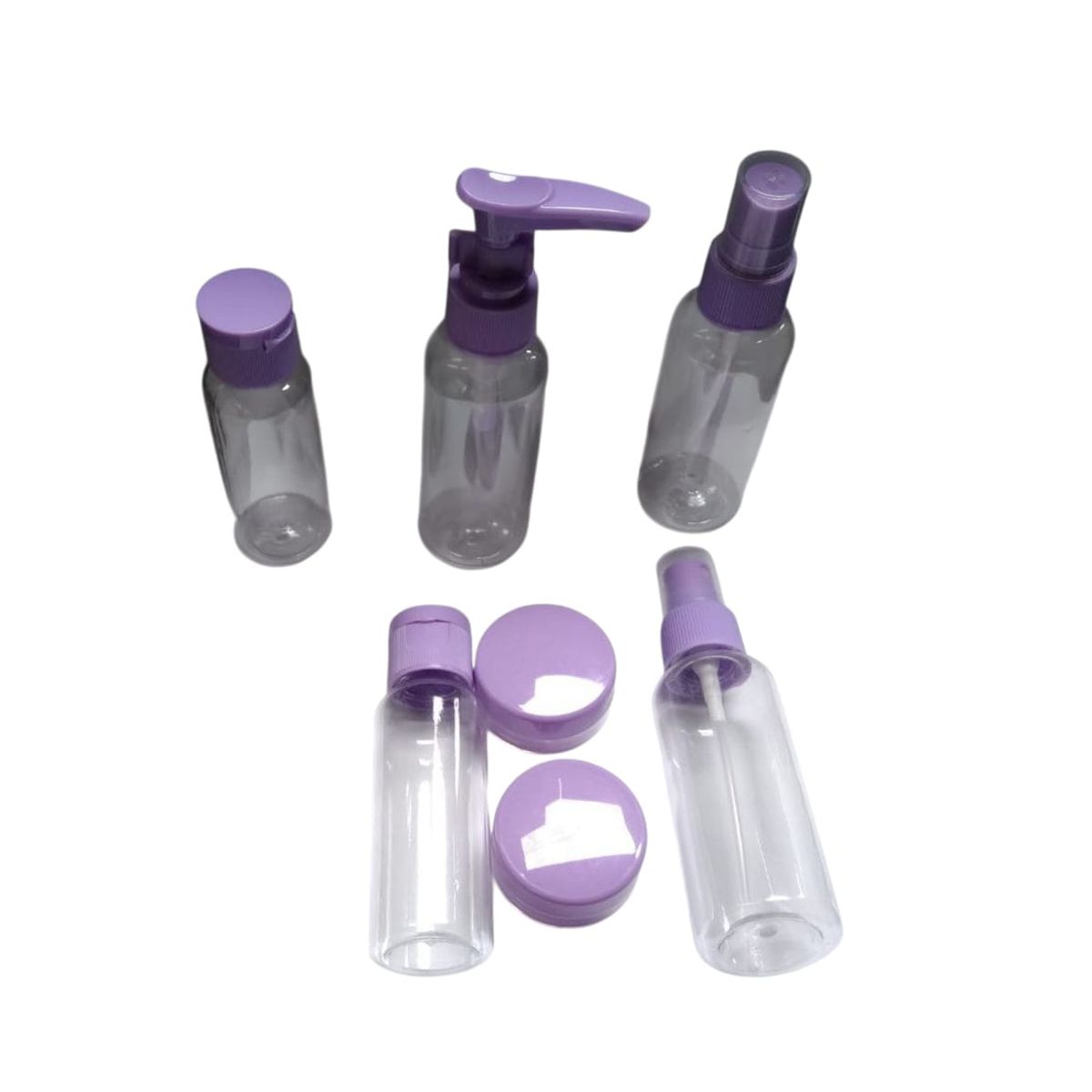 GENERICO - SET DE 7 BOTELLAS / ENVASES DE VIAJE - LILA