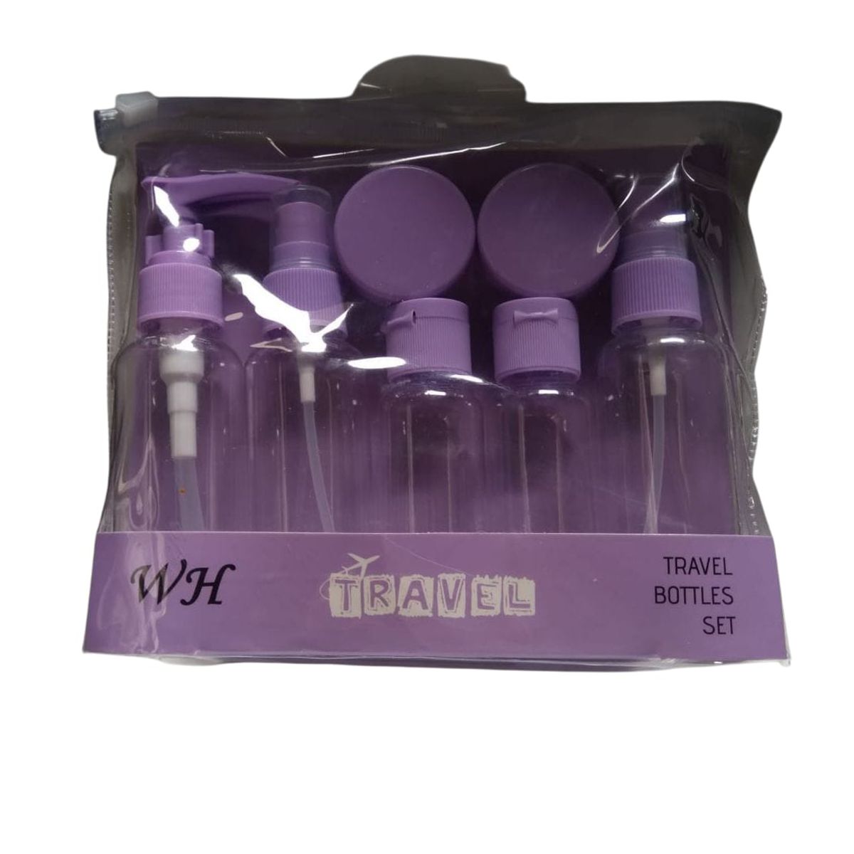 GENERICO - SET DE 7 BOTELLAS / ENVASES DE VIAJE - LILA