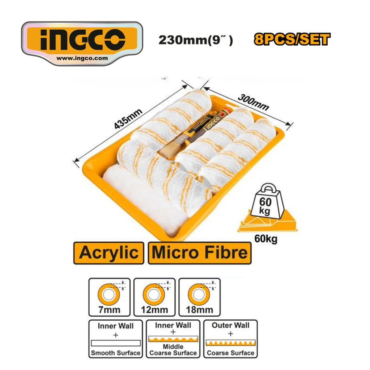 INGCO TOOLS - HKTCB83230083 JUEGOS DE RODILLO 8 EN 1