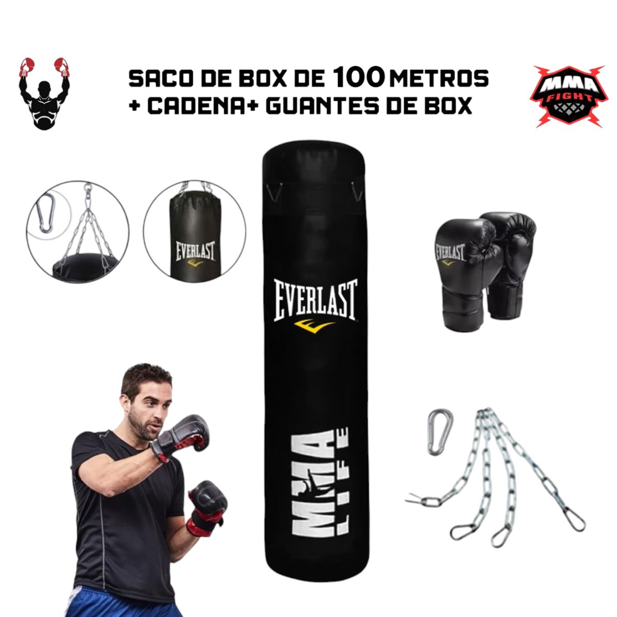 HOLGU - Saco de box de 1.00 Metros + Cadena + Guantes de box