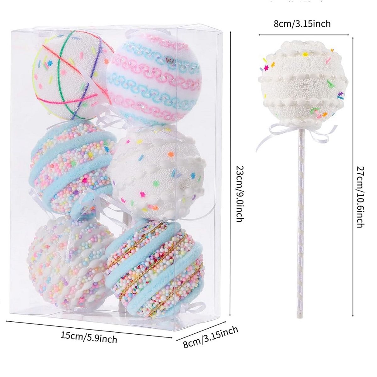 GENERICO - set de 6 adornos de bolas navideñas con glitter brillante chupetin