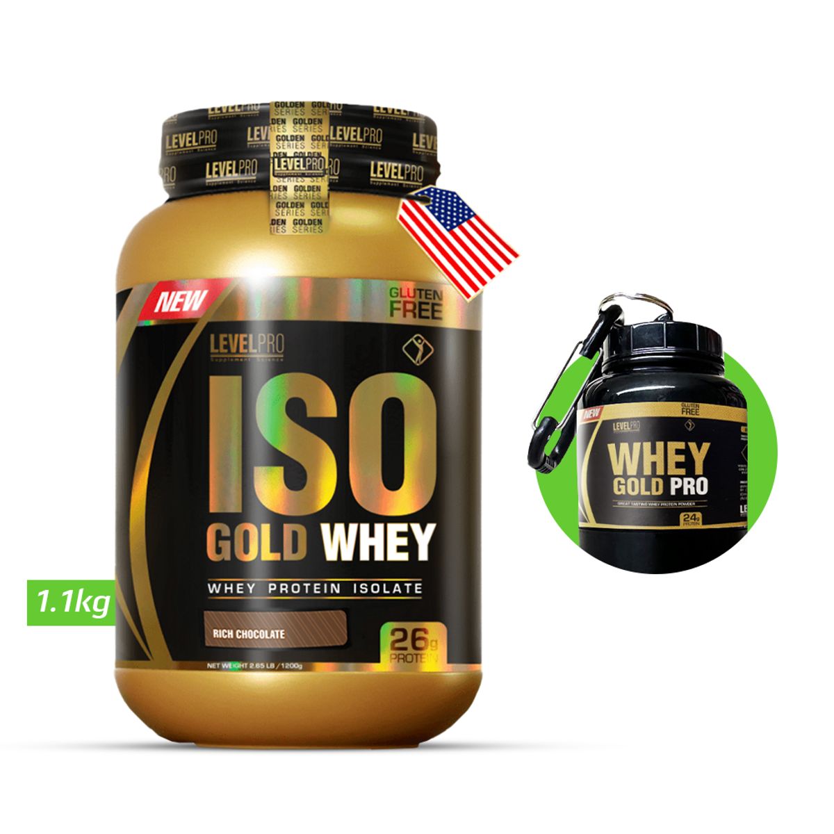 LEVEL PRO - Iso Gold whey 1.1kg Chocolate  LEVEL PRO  + regalos