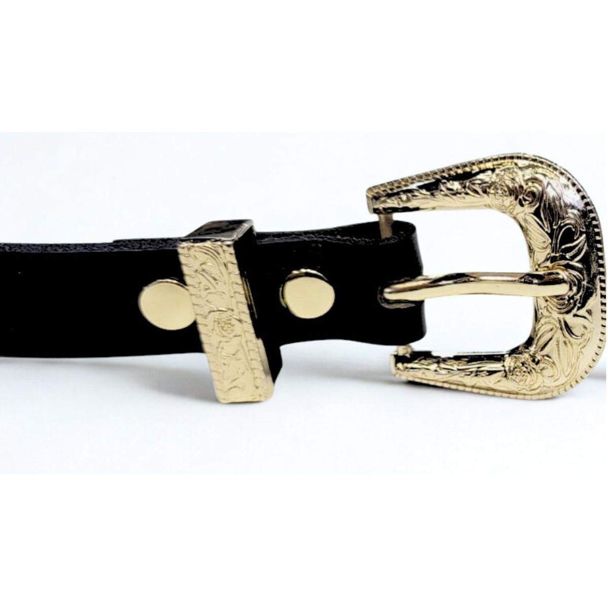 LEMANT'S - Correa Cinturón Dama Cuero Genuino - Hebilla Grabada Dorada