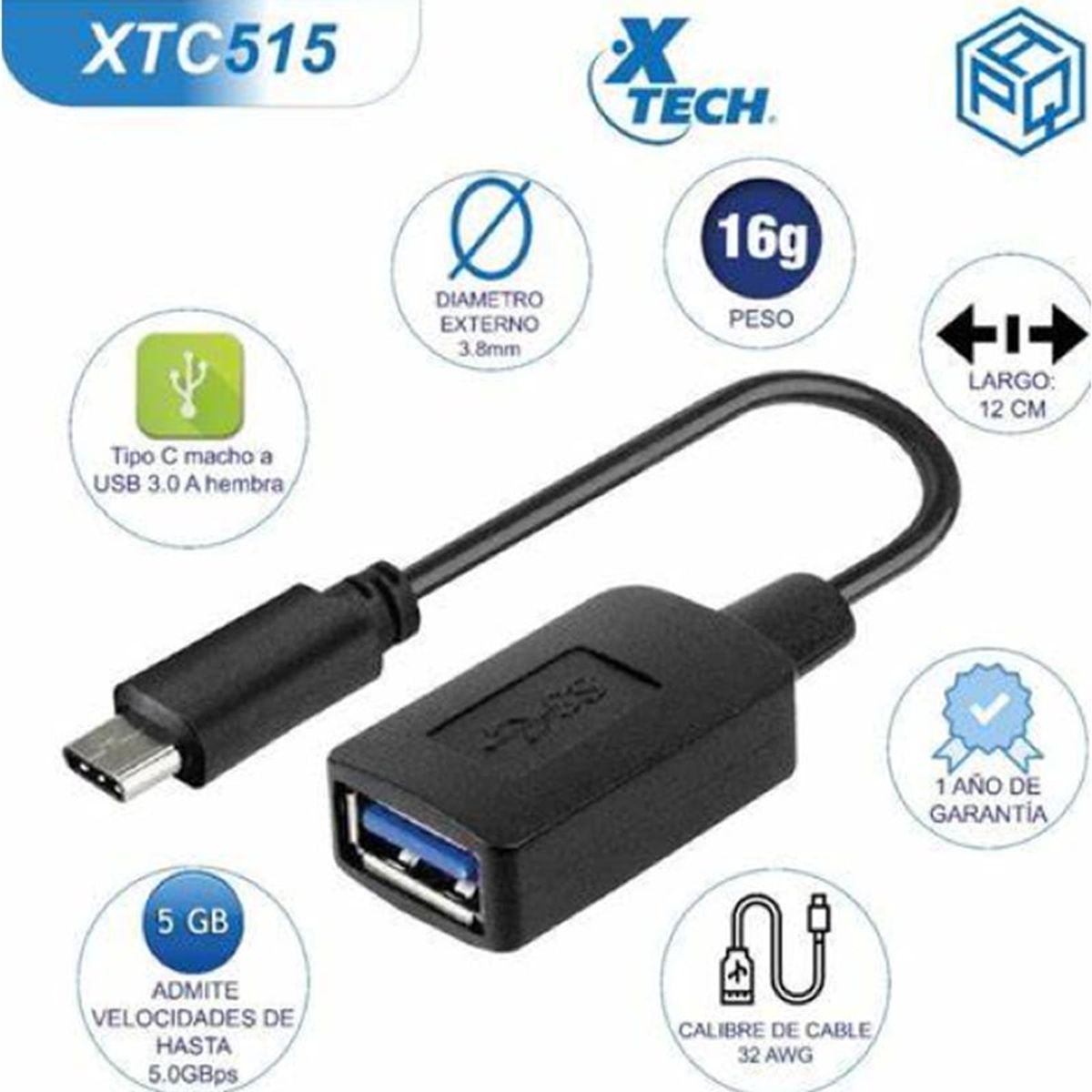 XTECH - Xtech Adaptador USB-C Macho Reversible USB-A Hembra - XTC-515