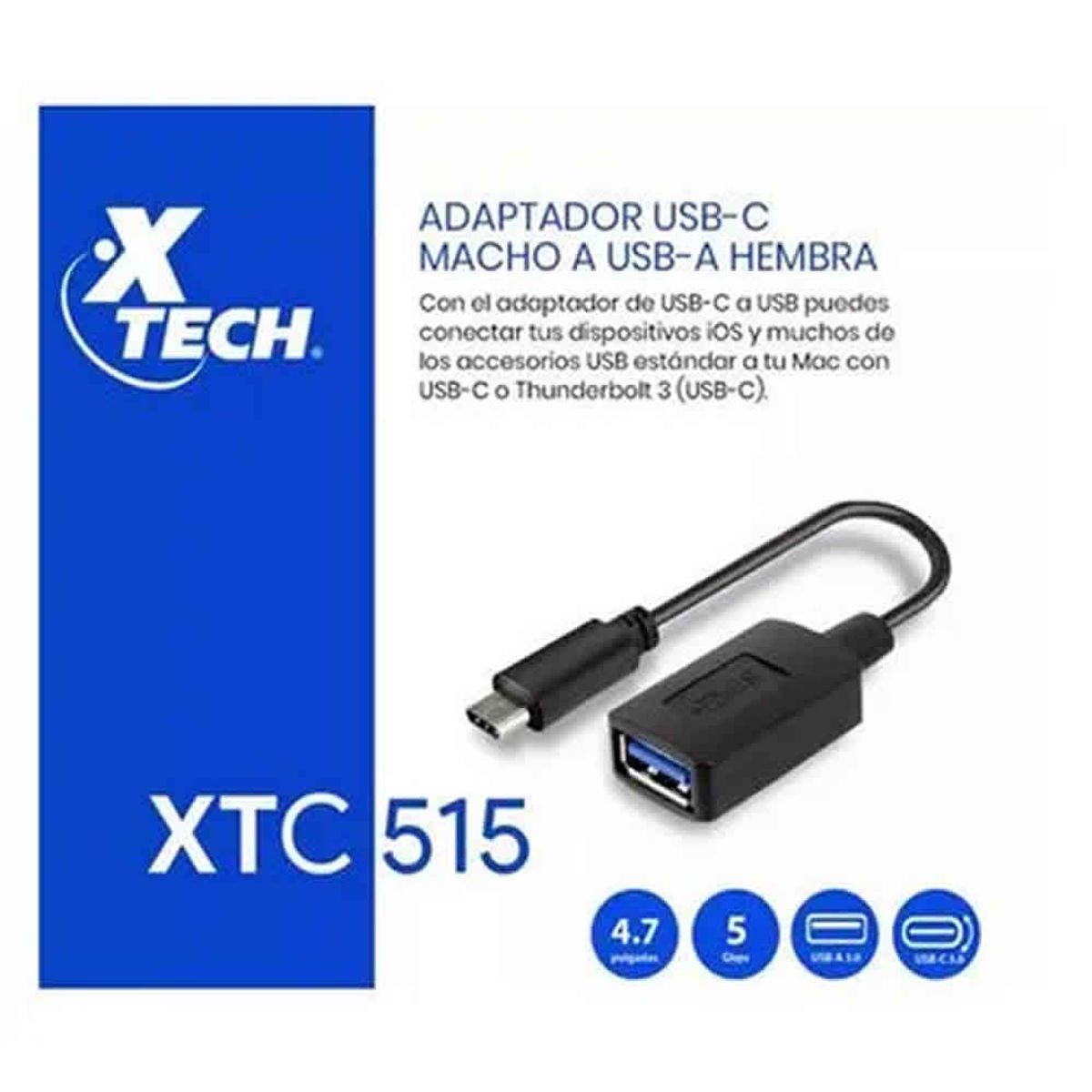 XTECH - Xtech Adaptador USB-C Macho Reversible USB-A Hembra - XTC-515